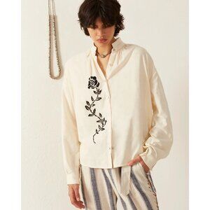 Alix Of Bohemia Kiki Noir Rose Embroidered Shirt in Ivory